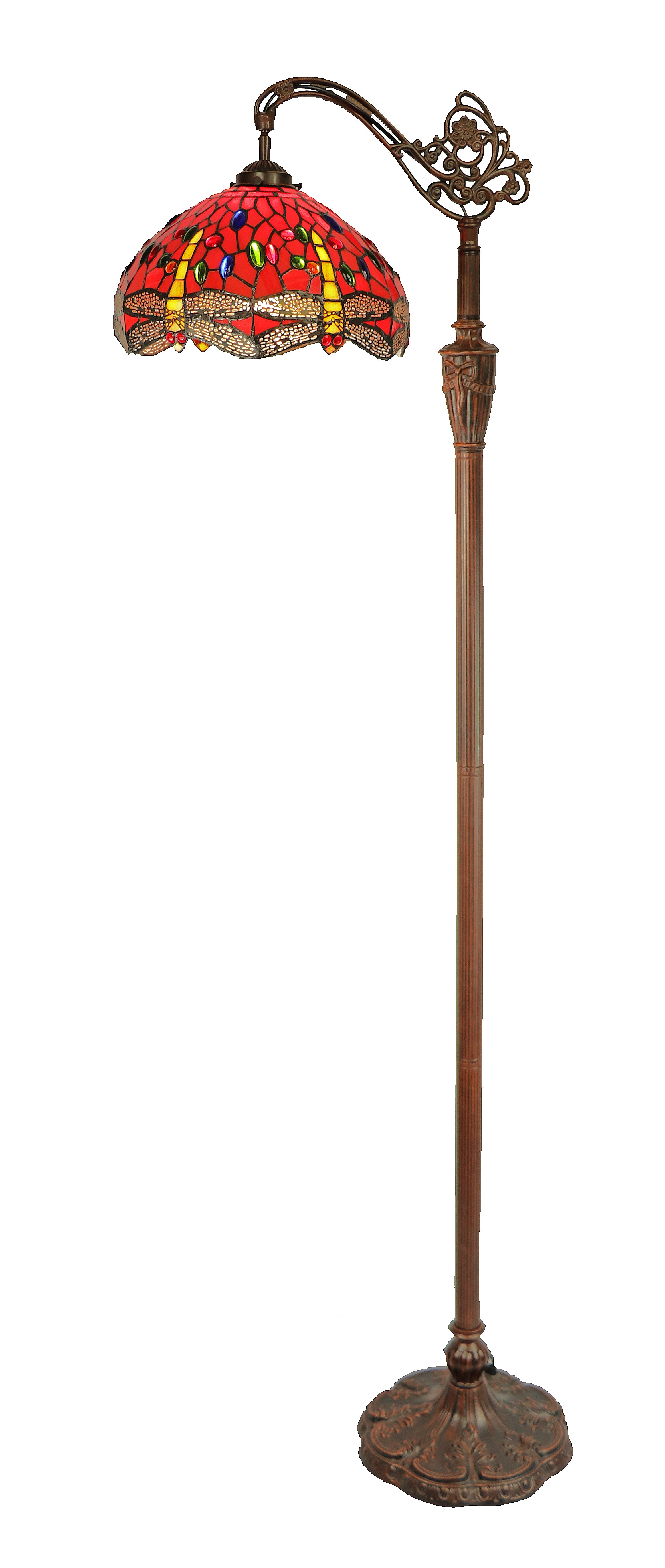 12” red dragonfly down bridge floor lamp