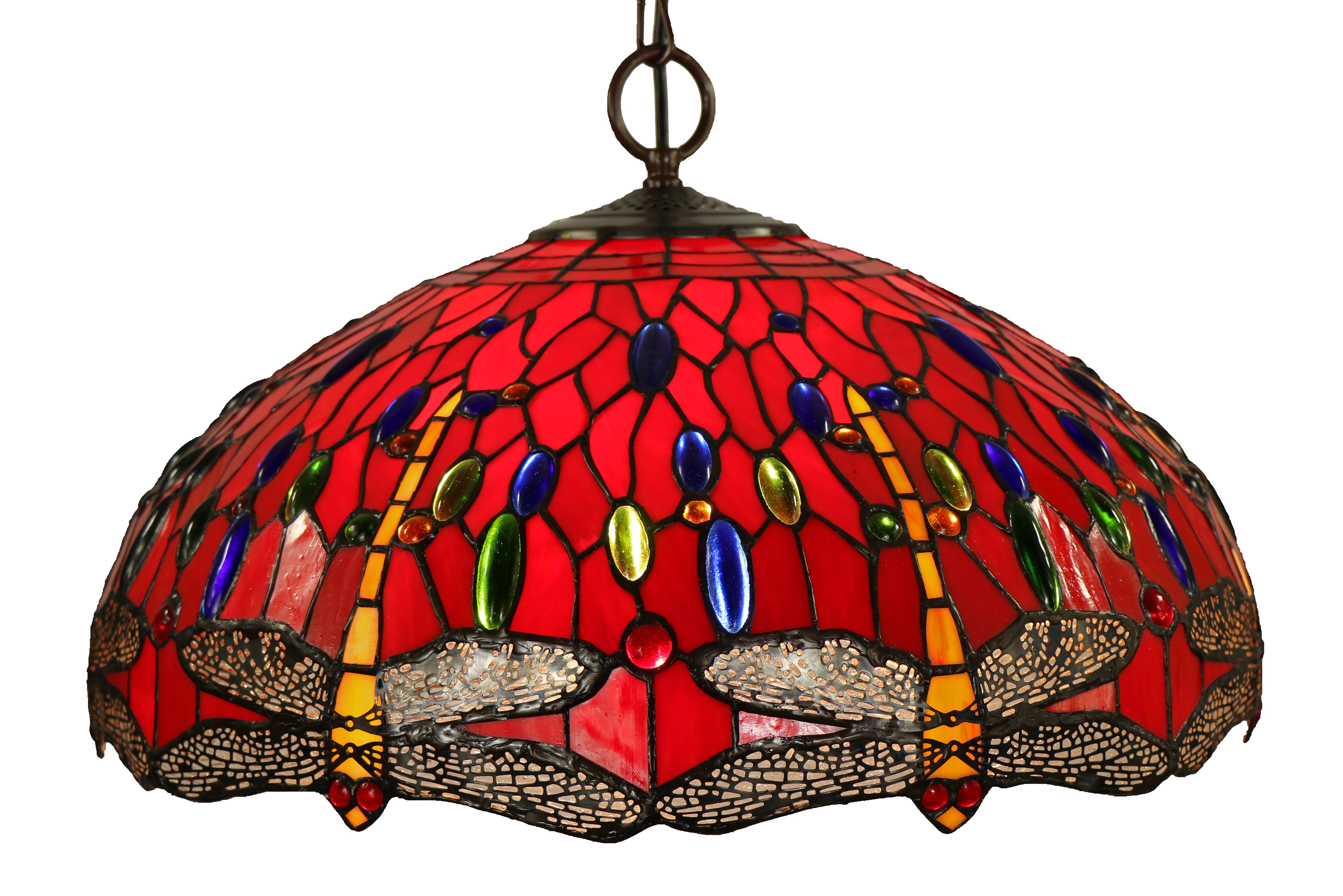 20” red dragonfly pendant lamp