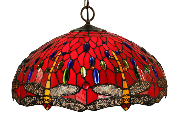 20" Red Dragonfly Tiffany Glass Pendant Lamp