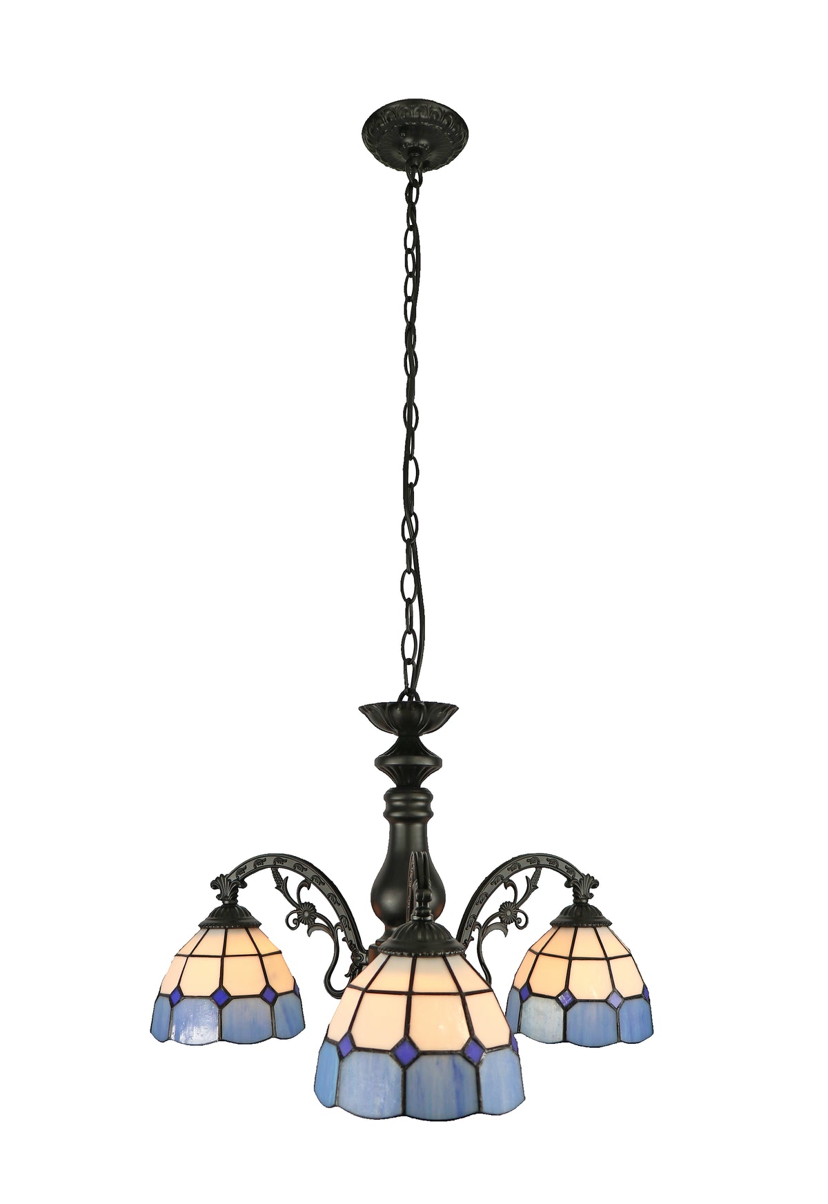 3-Shade Downward Blue & White Geometric Tiffany Chandelier