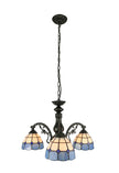3-Shade Downward Blue & White Geometric Tiffany Chandelier
