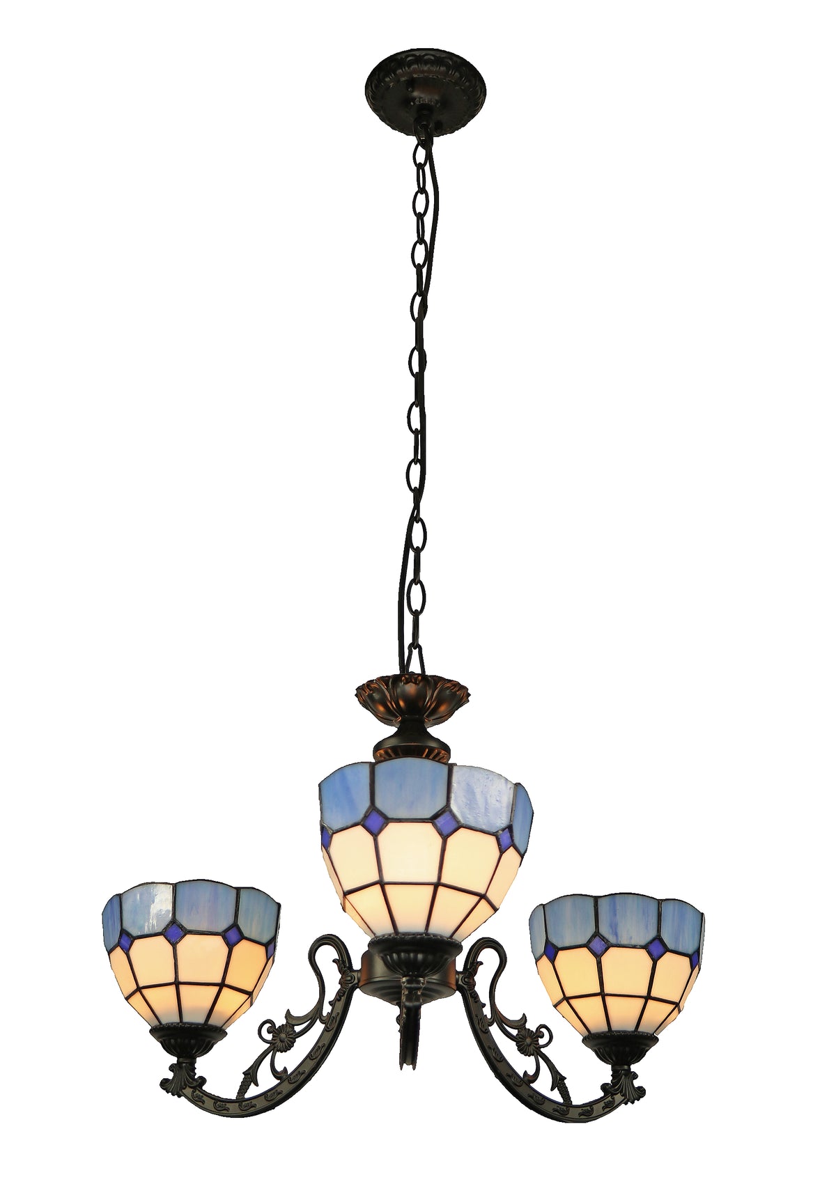3-Shade Upward Blue & White Geometric Tiffany Chandelier