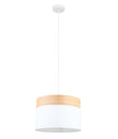 TAMBURA: Scandinavian Medium Drum Cloth Shade with Wood Veneer Trim Pendant Lights