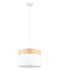 Thumbnail for TAMBURA: Scandinavian Medium Drum Cloth Shade with Wood Veneer Trim Pendant Lights