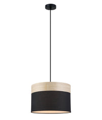 Thumbnail for TAMBURA: Scandinavian Medium Drum Cloth Shade with Wood Veneer Trim Pendant Lights