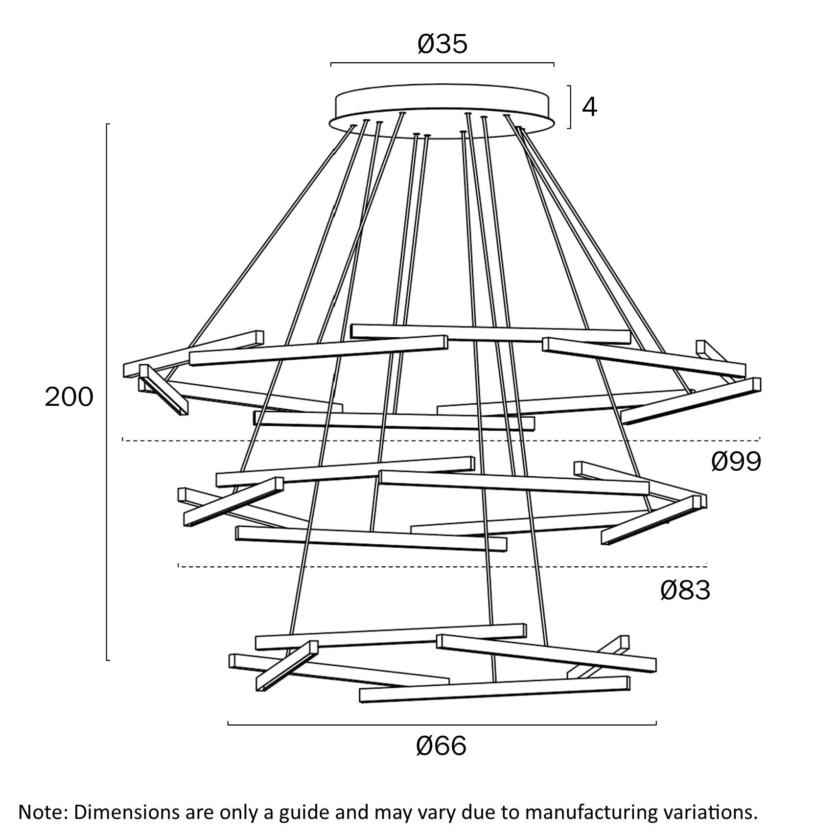 Tarson Gold 120W 3000K 3 Tier LED Pendant with Black Canopy