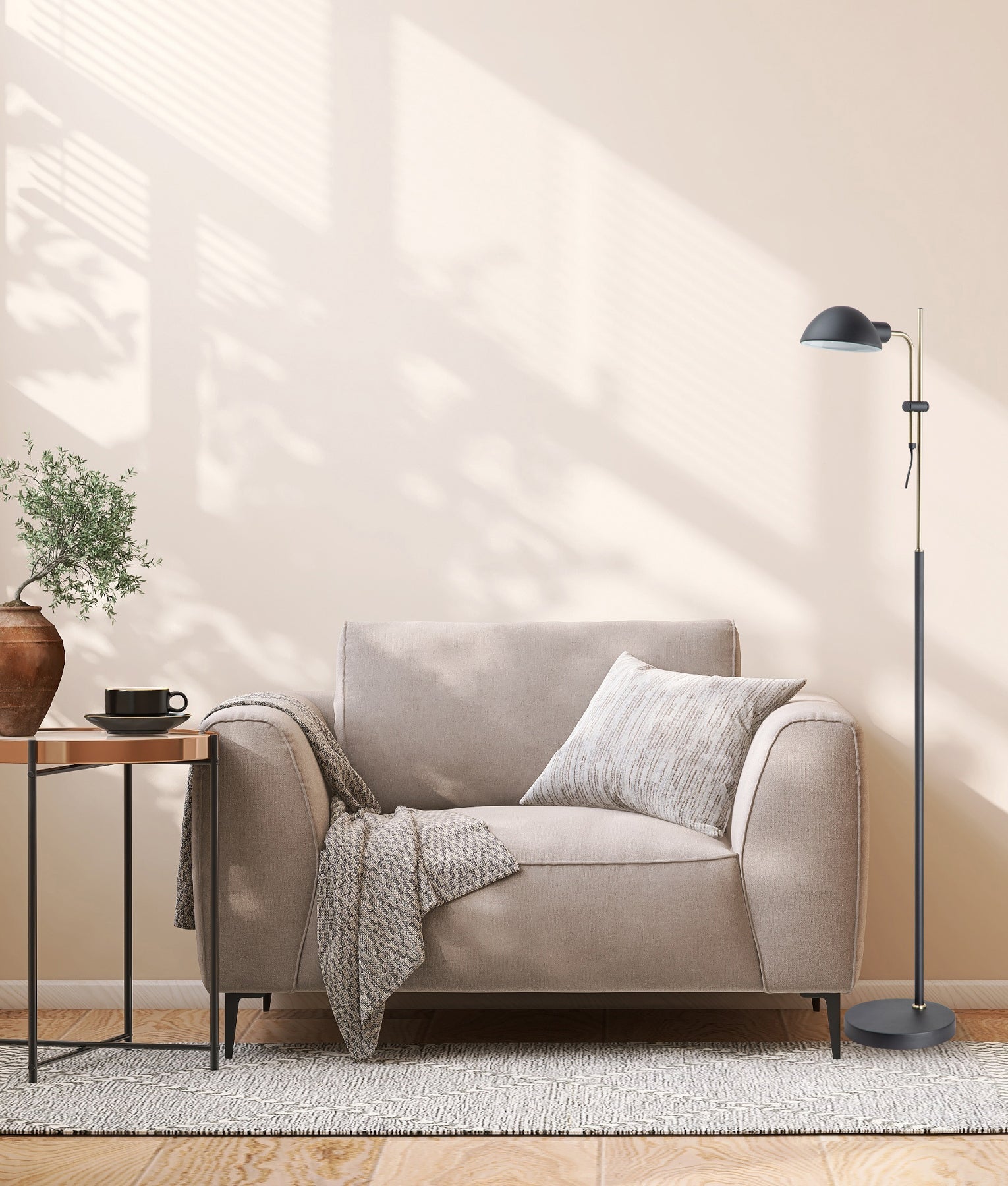 Tettu: Adjustable Height Swivel Head Sand Black Floor Lamps