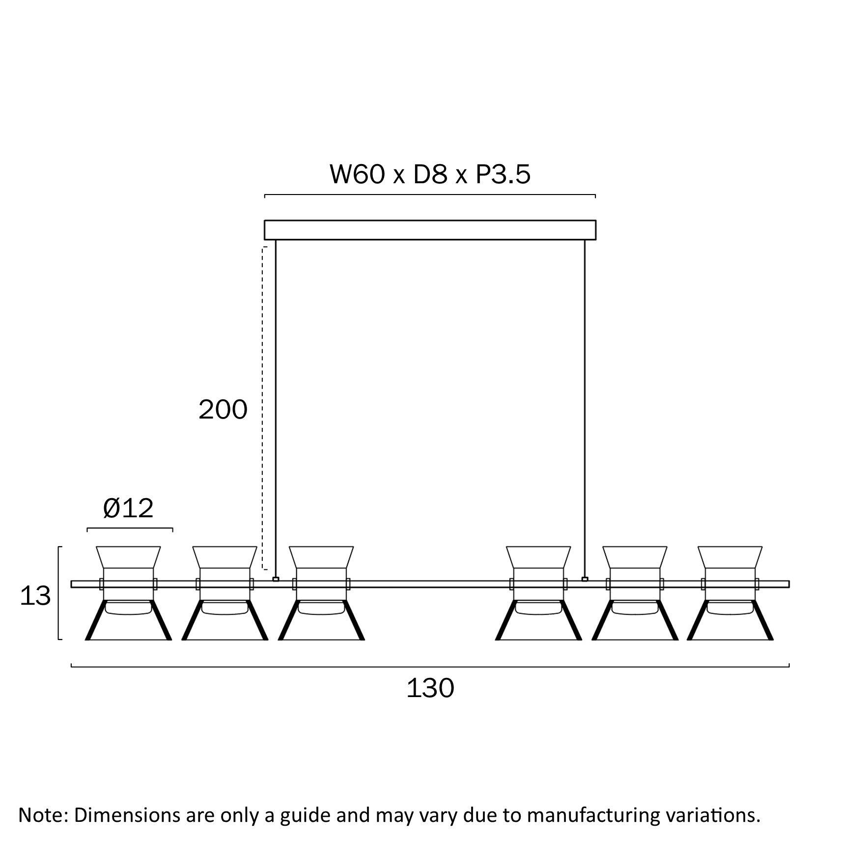 Tipico Gunmetal or Gold 6x6W 3000K Bar Pendant Light