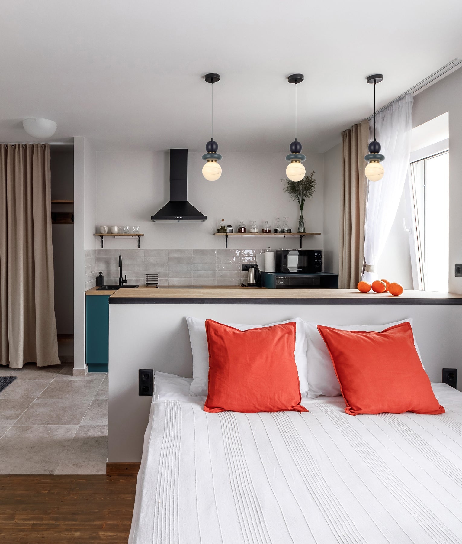 Tocado: Interior Sandblasted Opal Diffuser Glass with Ceramic Bead Pendant Lights