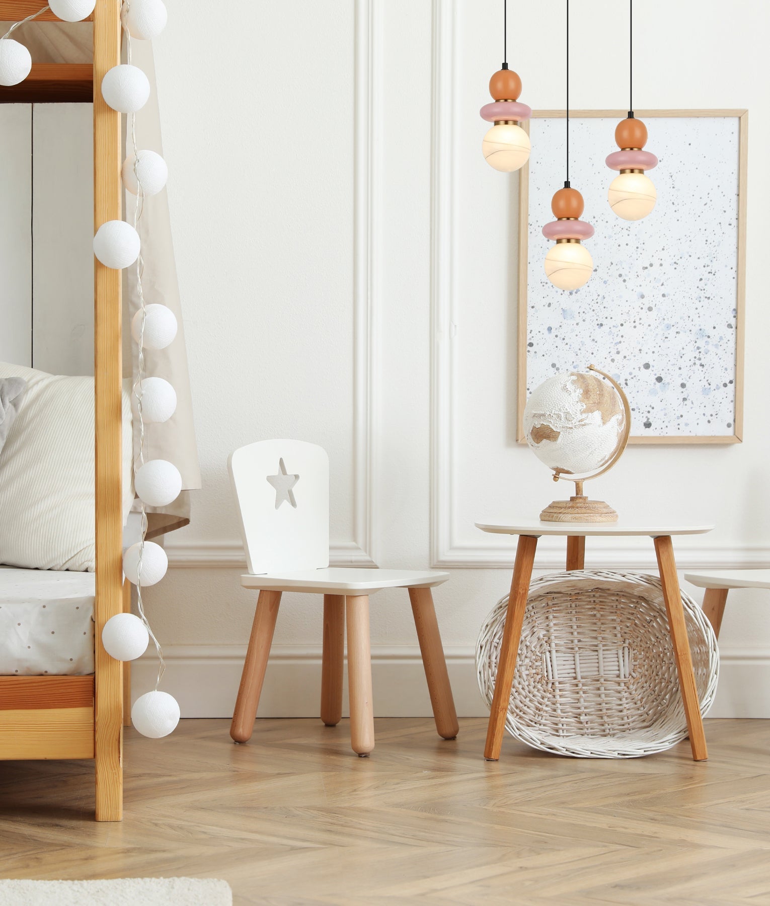 Tocado: Interior Sandblasted Opal Diffuser Glass with Ceramic Bead Pendant Lights
