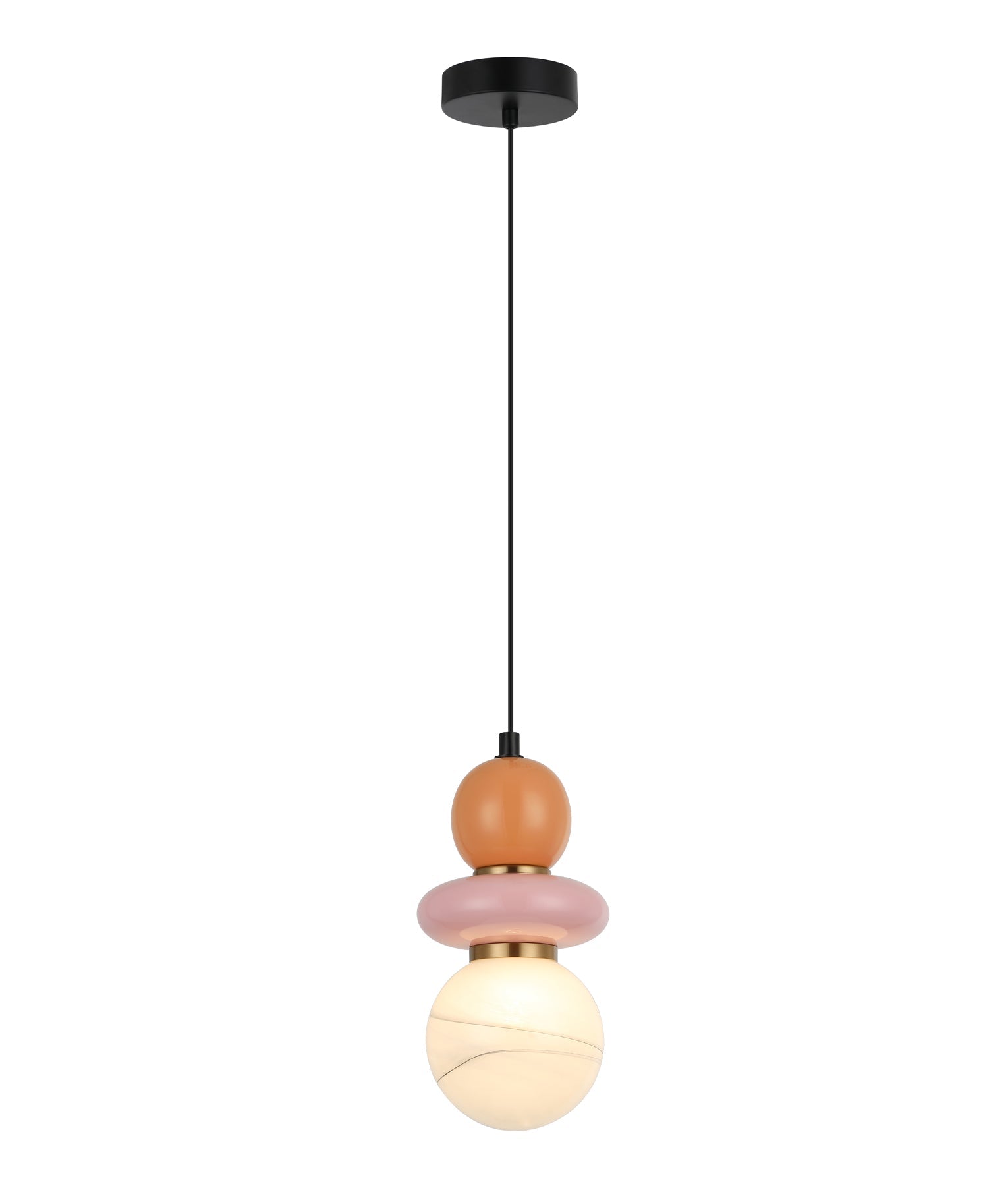 Tocado: Interior Sandblasted Opal Diffuser Glass with Ceramic Bead Pendant Lights