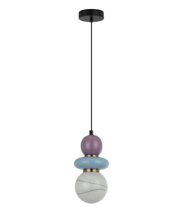 Tocado: Interior Sandblasted Opal Diffuser Glass with Ceramic Bead Pendant Lights