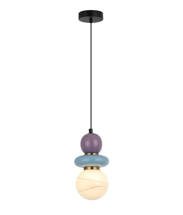Tocado: Interior Sandblasted Opal Diffuser Glass with Ceramic Bead Pendant Lights
