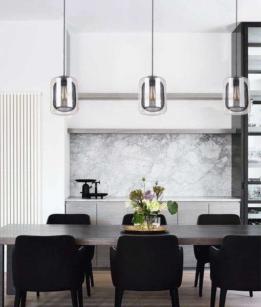TONO: Mesh Internal & Clear Glass Oblong Pendant Lights