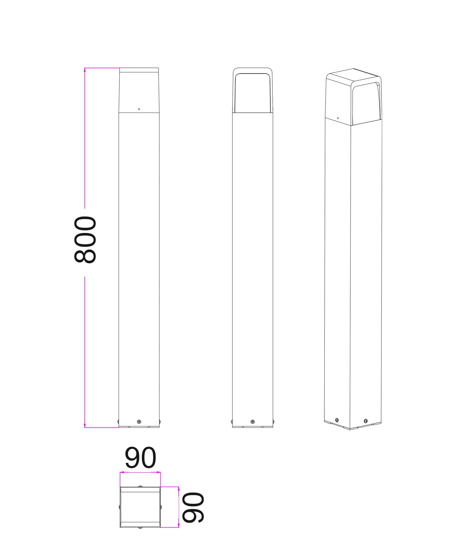 TOREN: LED Tri-CCT Surface Mounted Dark Grey Bollard Light IP65