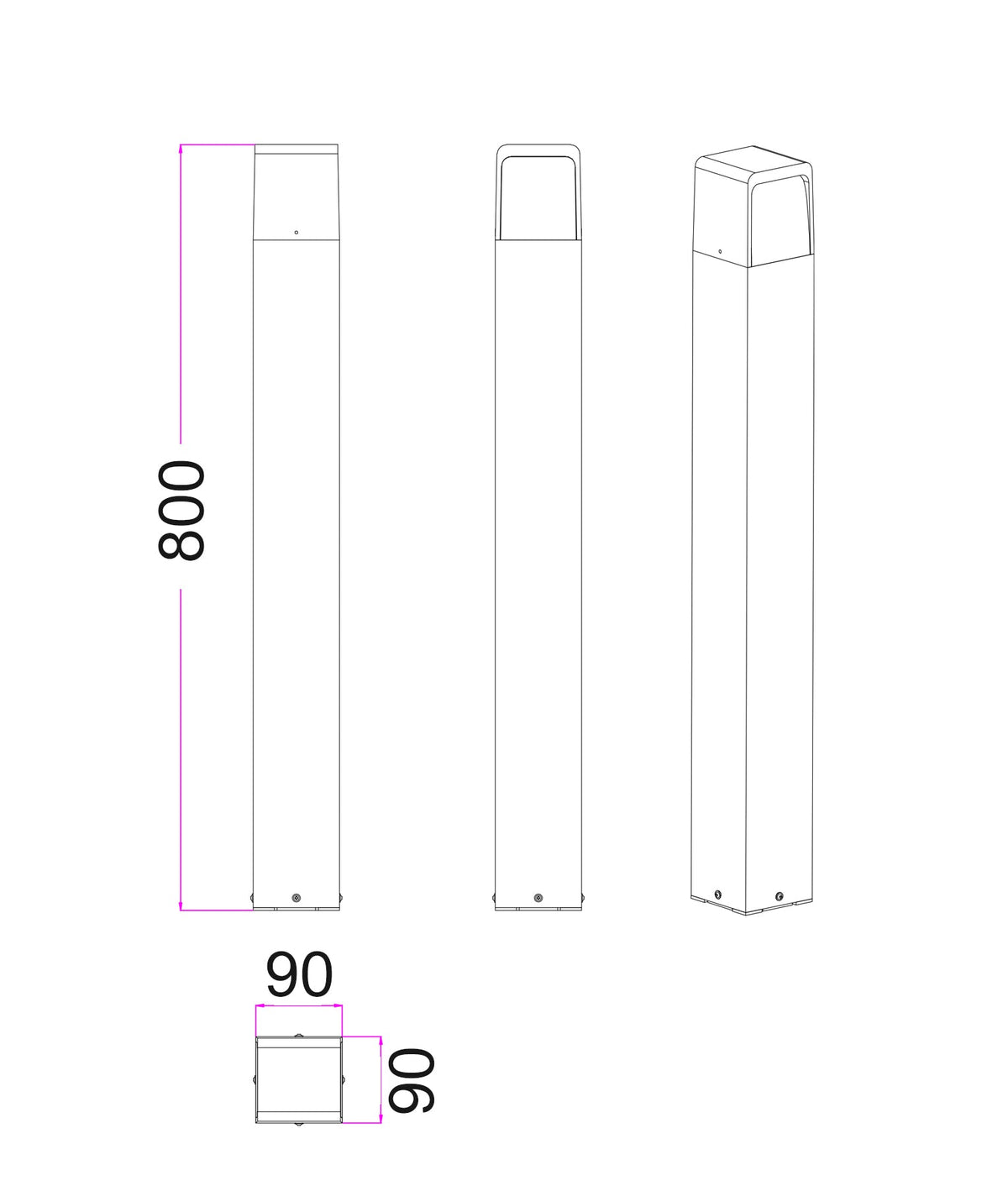 TOREN: LED Tri-CCT Surface Mounted Dark Grey Bollard Light IP65