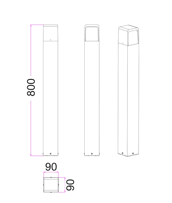 TOREN: LED Tri-CCT Surface Mounted Dark Grey Bollard Light IP65