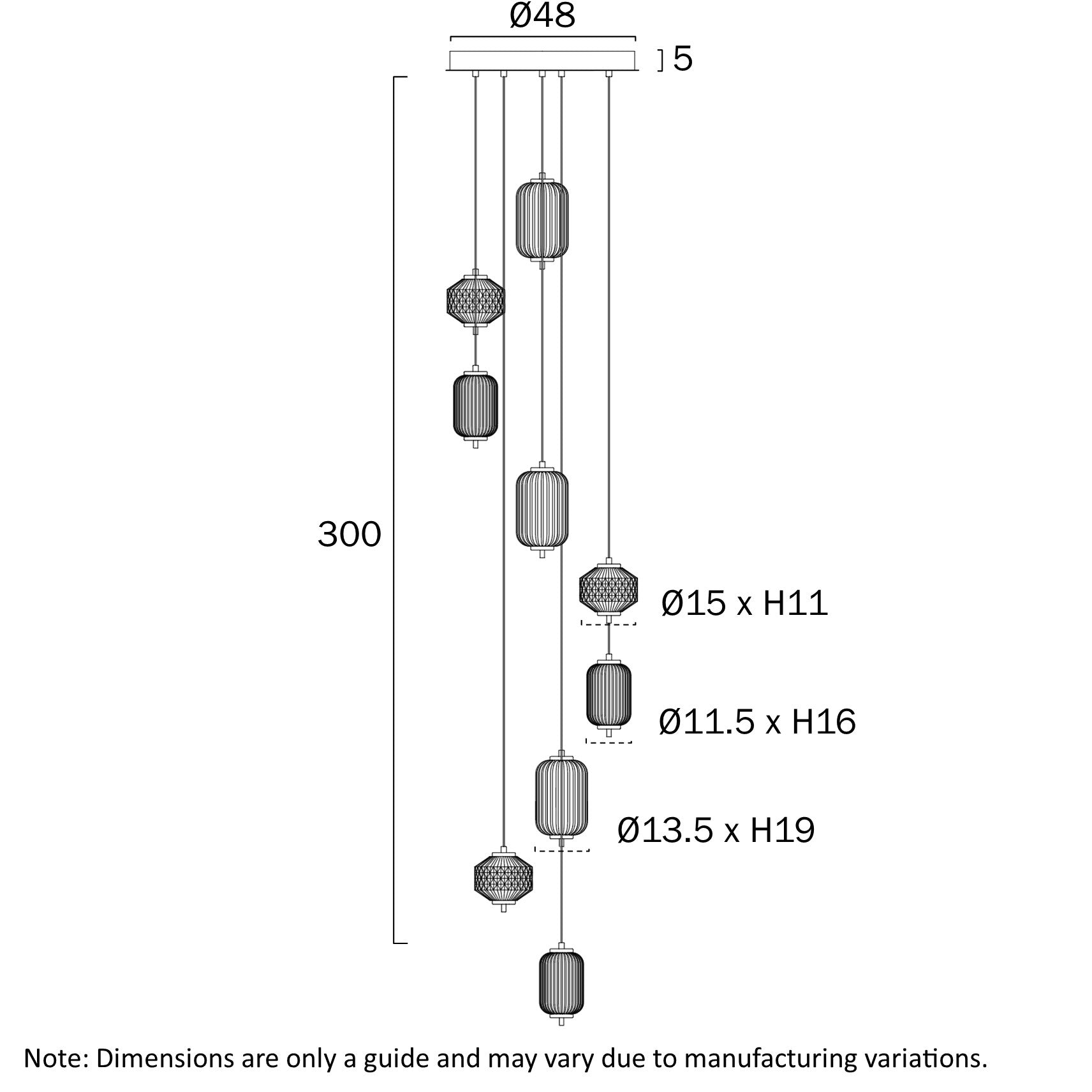 Torso Brass or Black 50W 3000K 9 Light Pendant