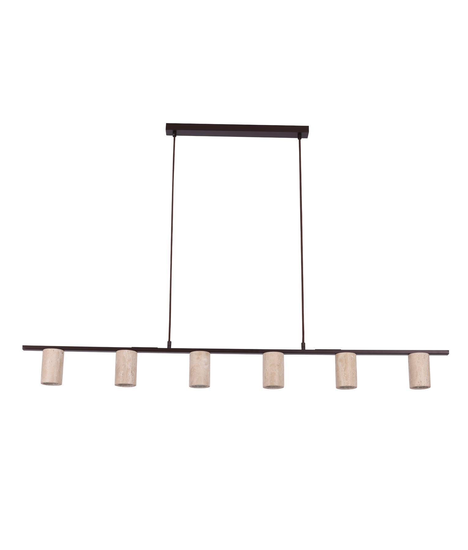 Tuberia: Interior Linear Bar with Beige Travertine Tubular Shade Pendant Light