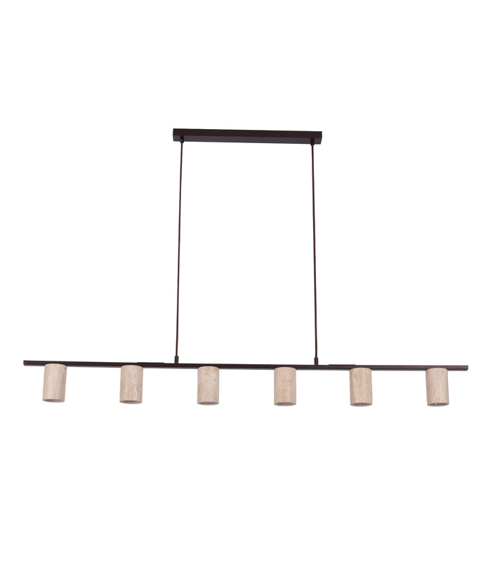 Tuberia: Interior Linear Bar with Beige Travertine Tubular Shade Pendant Light