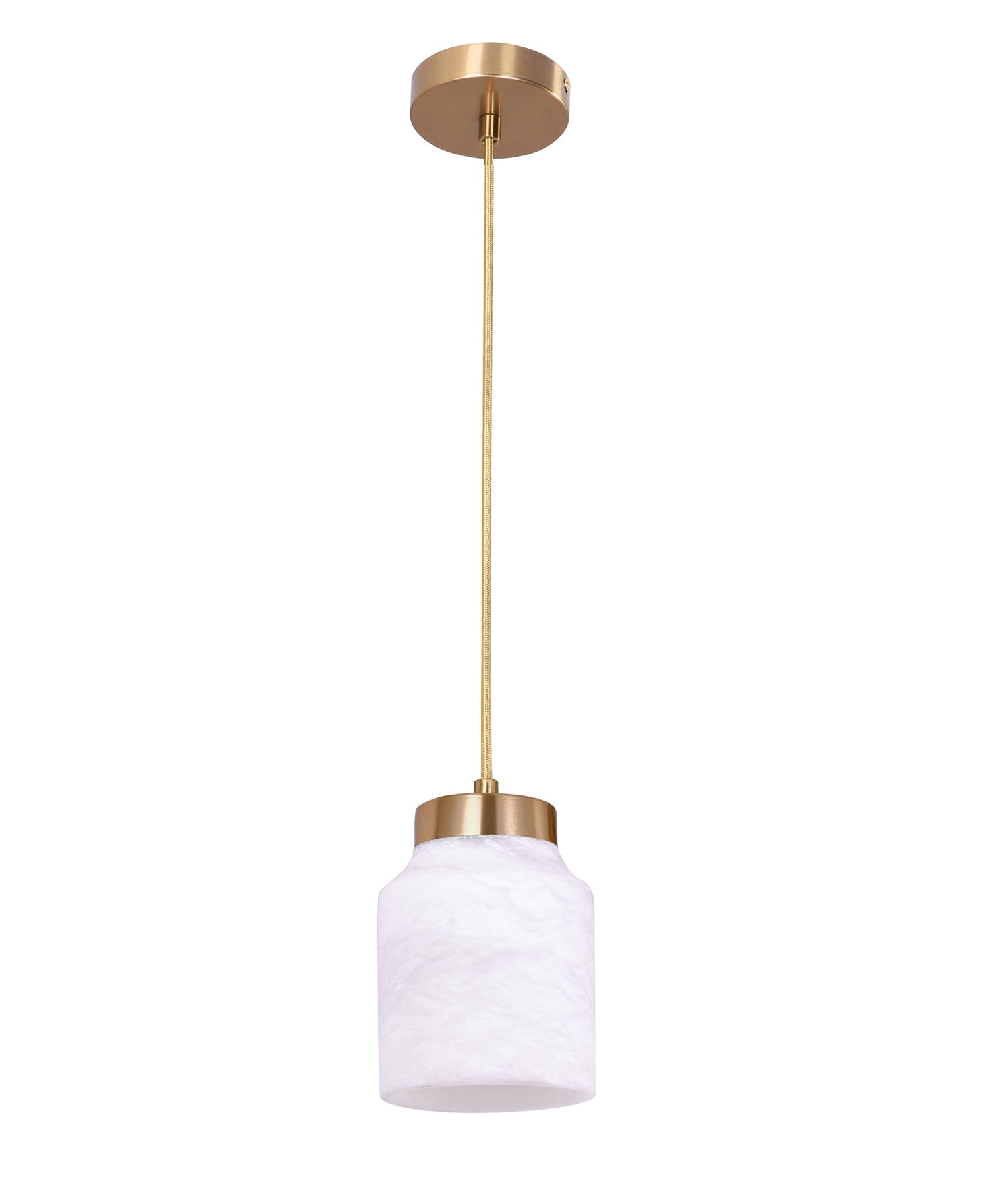 TUFO: Interior White Jar Alabaster with Brass Highlight Pendant Light