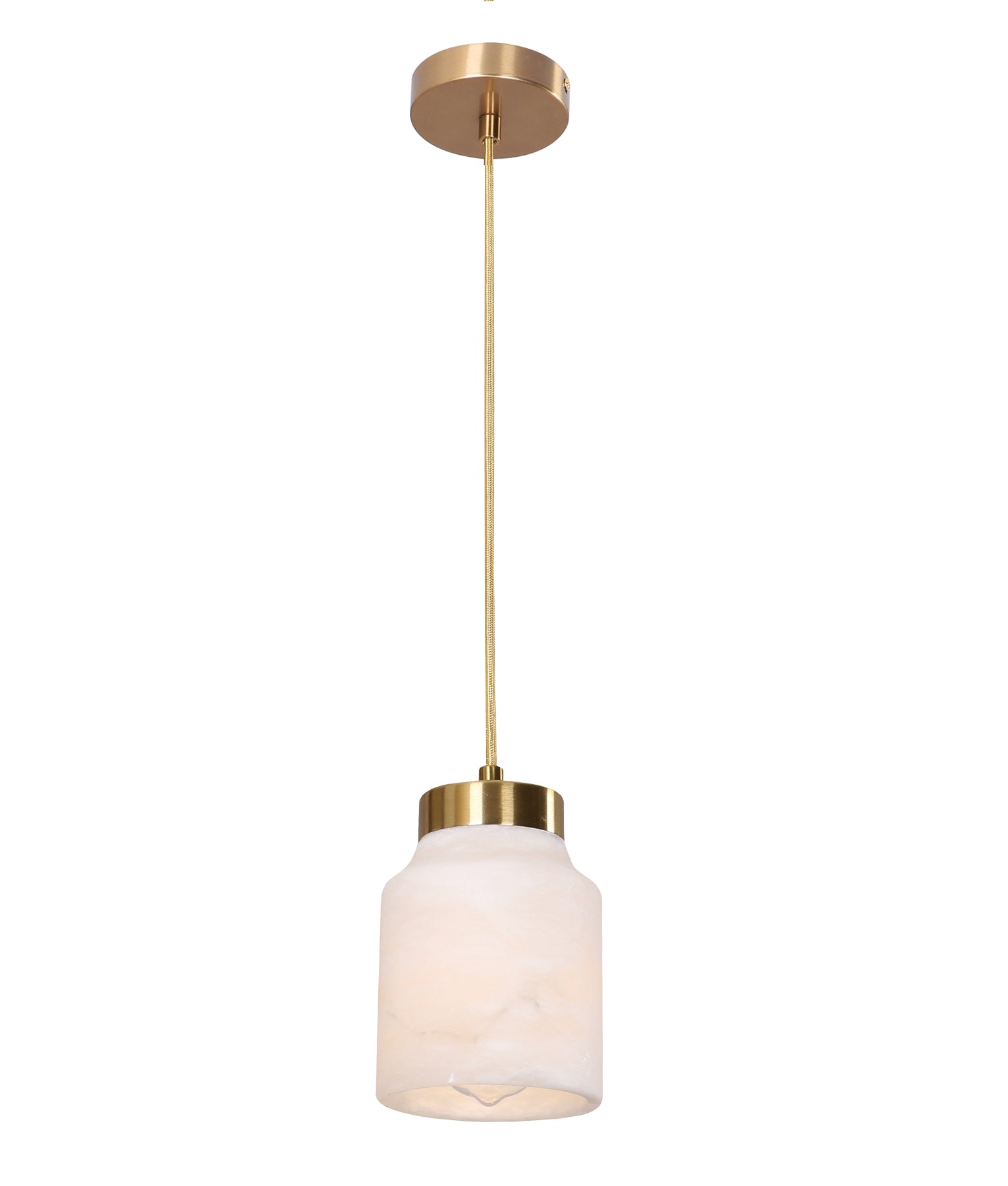 TUFO: Interior White Jar Alabaster with Brass Highlight Pendant Light
