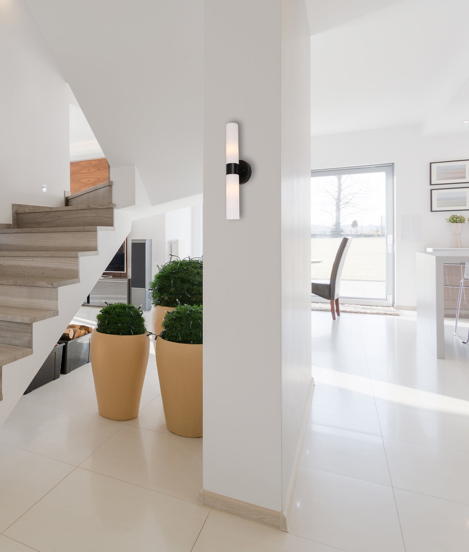 Vara: Interior Tubular Up/Down Opal Glass Wall Lights