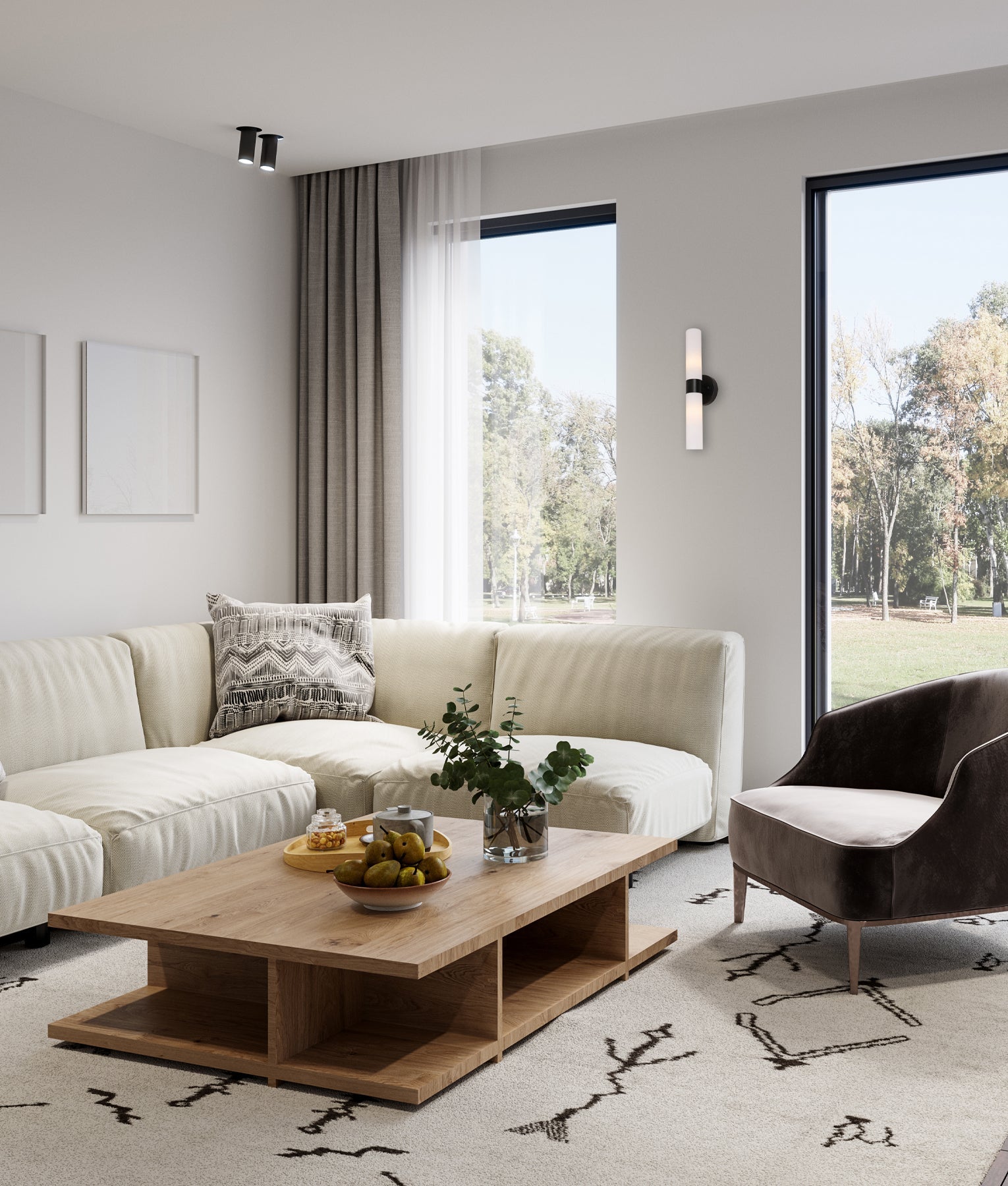 Vara: Interior Tubular Up/Down Opal Glass Wall Lights