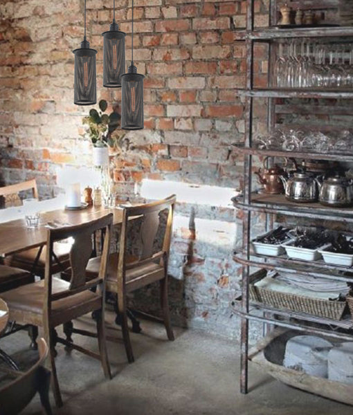 VENETO: Industrial Aged Decorative Multiple Black Mesh Pendant Light