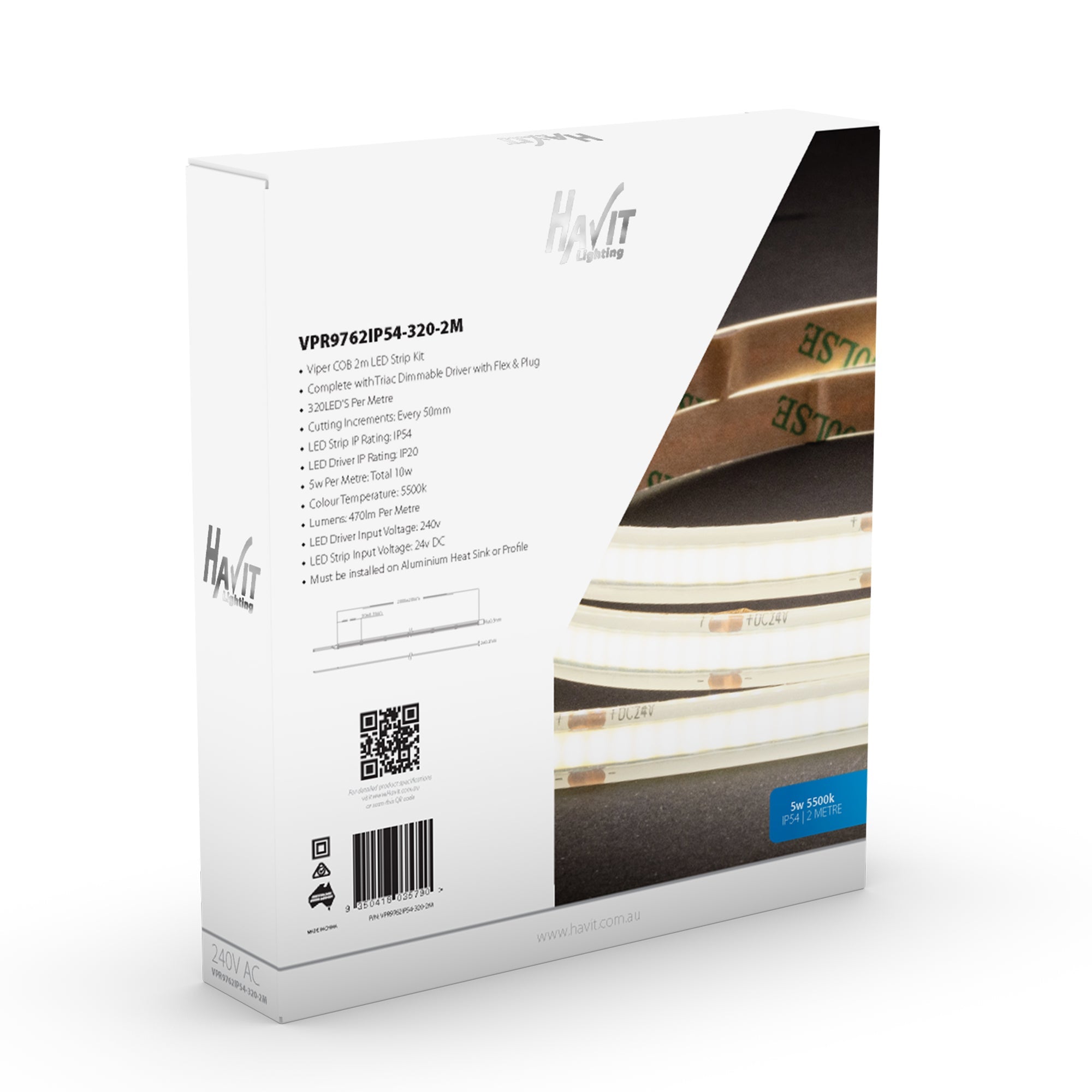 VPR9762IP54-320-2M - Viper COB 5w Per Metre 2m LED Strip kit 5500k