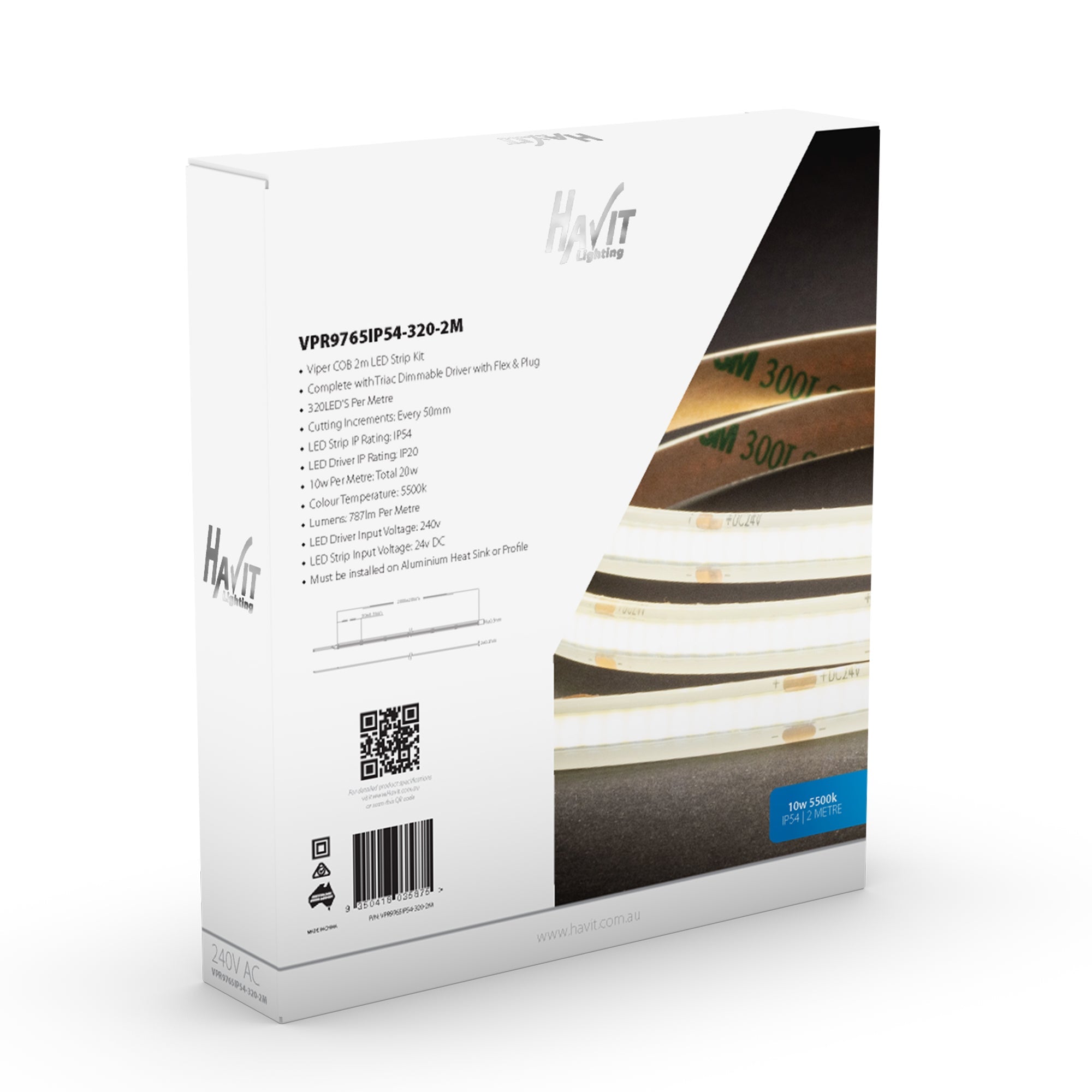 VPR9765IP54-320-2M - Viper COB 10w Per Metre 2m LED Strip kit 5500k