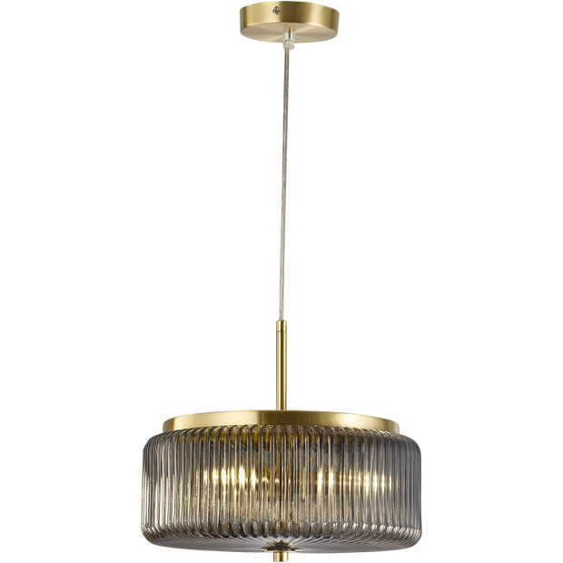 Whistler Gold & Smoked Contemporary Ribbed Glass 3xG9 Pendant