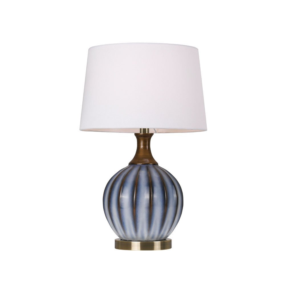 Yoni 1 Light Table Lamp in Antique Brass, White and Blue with White Shade