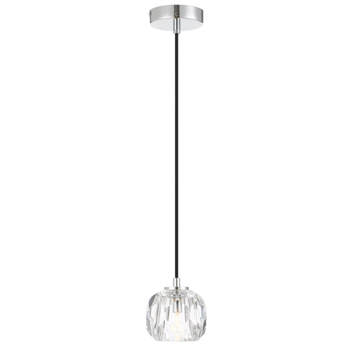 Zaha 1 Light Pendant Light in Chrome with Crystal Diffuser