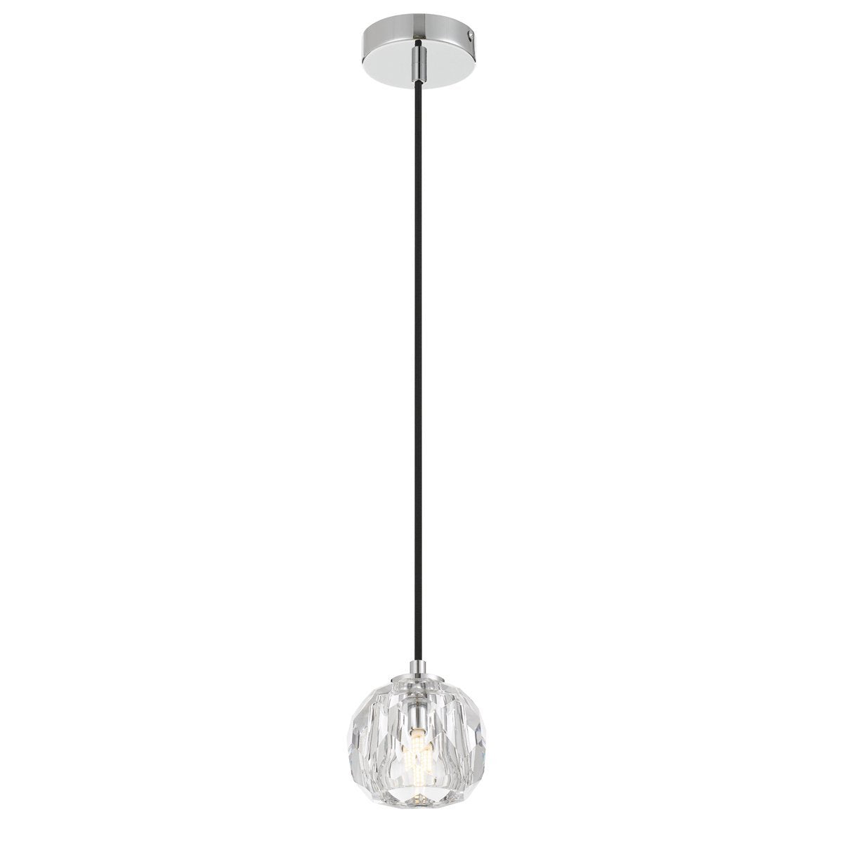 Zaha 1 Light Pendant Light in Chrome with Crystal Diffuser