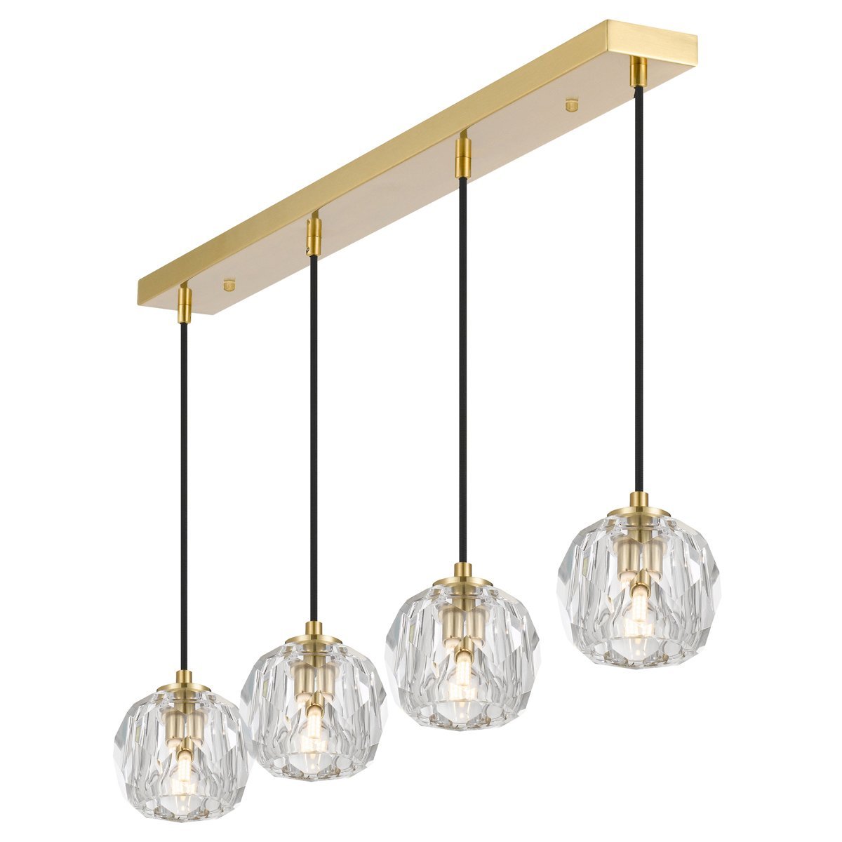 Zaha 4 Light Bar Pendant Light in Antique Gold with Crystal Diffuser