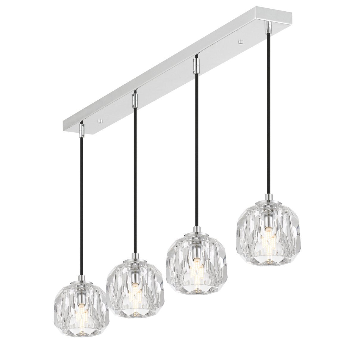 Zaha 4 Light Bar Pendant Light in Chrome with Crystal Diffuser