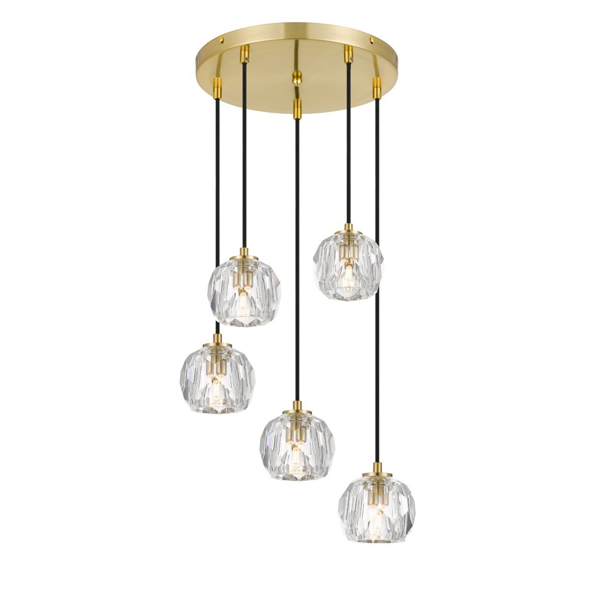 Zaha 5 Light Cluster Pendant Light in Antique Gold with Crystal Diffuser