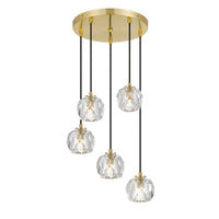 Thumbnail for Zaha 5 Light Cluster Pendant Light in Antique Gold with Crystal Diffuser