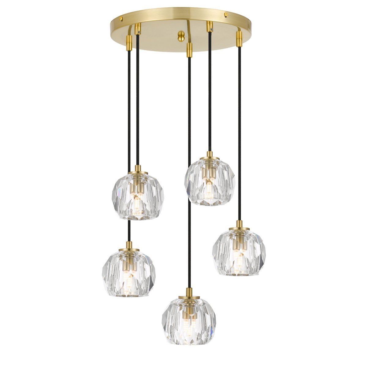 Zaha 5 Light Cluster Pendant Light in Antique Gold with Crystal Diffuser