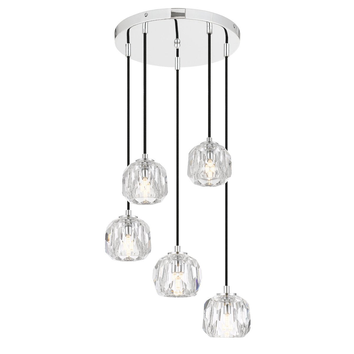 Zaha 5 Light Cluster Pendant Light in Chrome with Crystal Diffuser