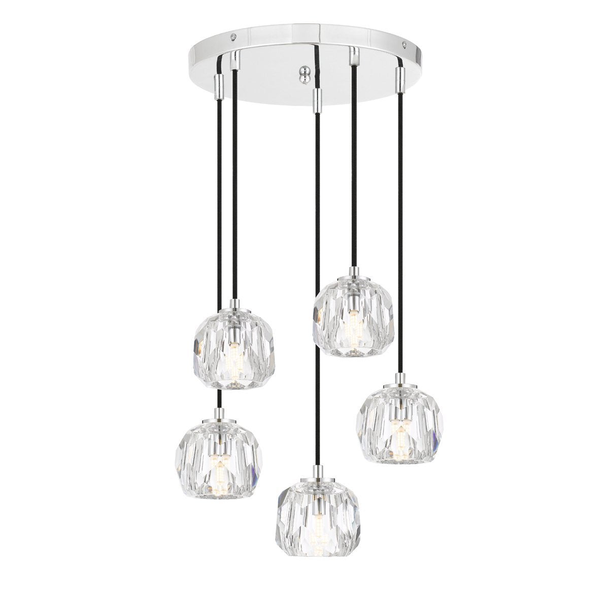 Zaha 5 Light Cluster Pendant Light in Chrome with Crystal Diffuser