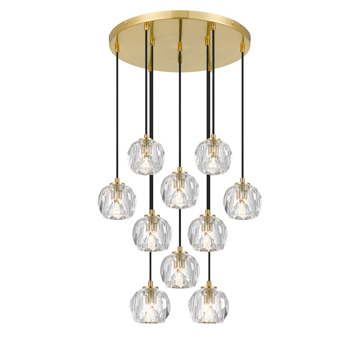 Zaha 10 Light Cluster Pendant Light in Antique Gold with Crystal Diffuser