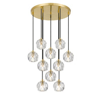 Thumbnail for Zaha 10 Light Cluster Pendant Light in Antique Gold with Crystal Diffuser