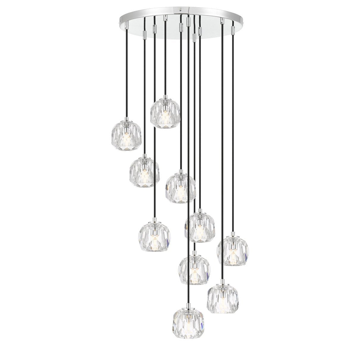 Zaha 10 Light Cluster Pendant Light in Chrome with Crystal Diffuser