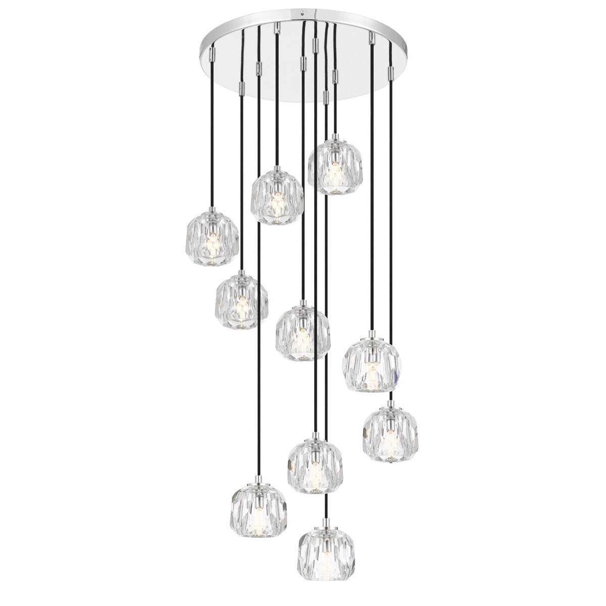 Zaha 10 Light Cluster Pendant Light in Chrome with Crystal Diffuser