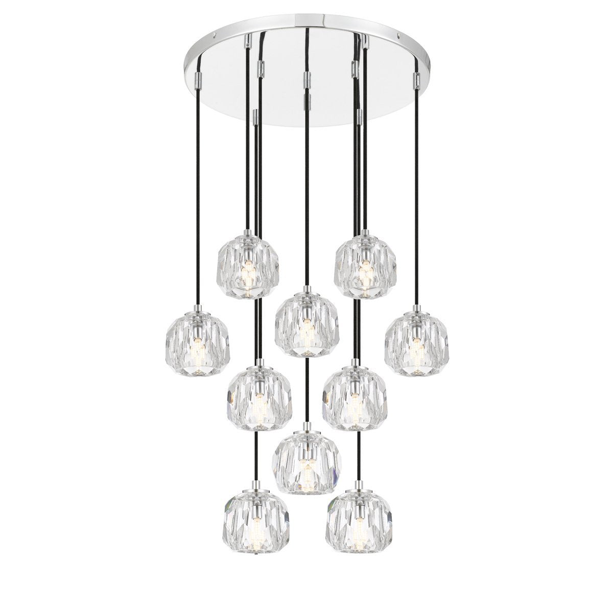 Zaha 10 Light Cluster Pendant Light in Chrome with Crystal Diffuser