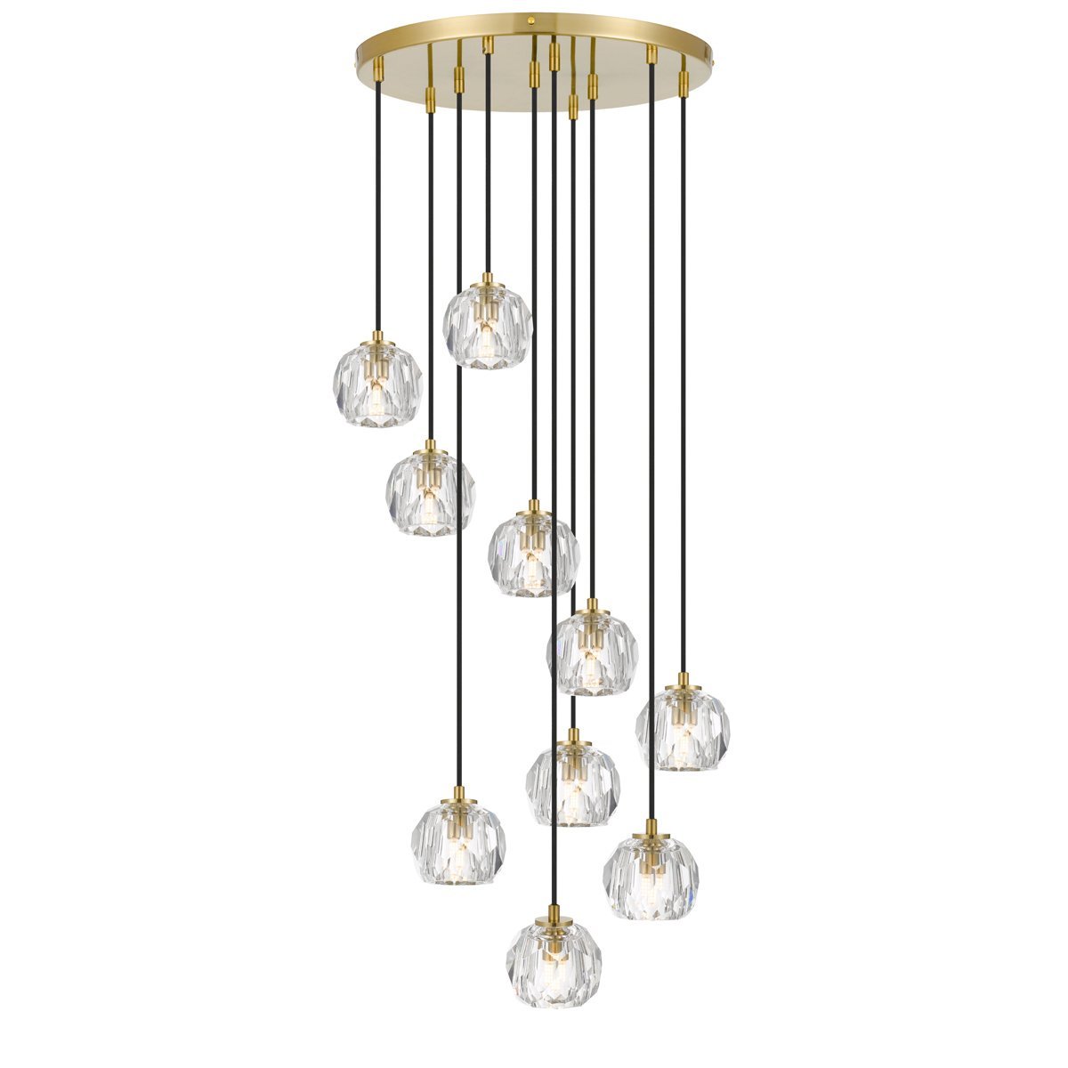 Zaha 10 Light Cluster Pendant Light in Antique Gold with Crystal Diffuser