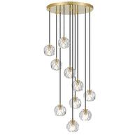 Thumbnail for Zaha 10 Light Cluster Pendant Light in Antique Gold with Crystal Diffuser