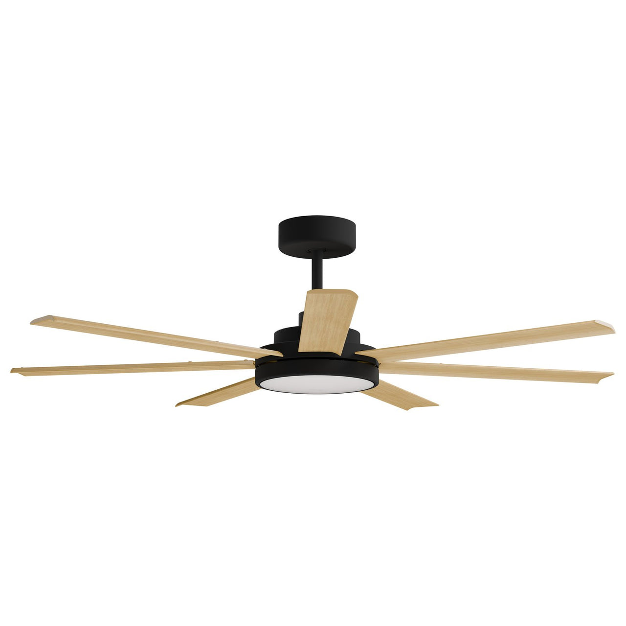 Calibo Alula 60" (1524mm) 7 Blade Indoor/Outdoor DC Ceiling Fan with 24W Light & Remote in Black with Bamboo